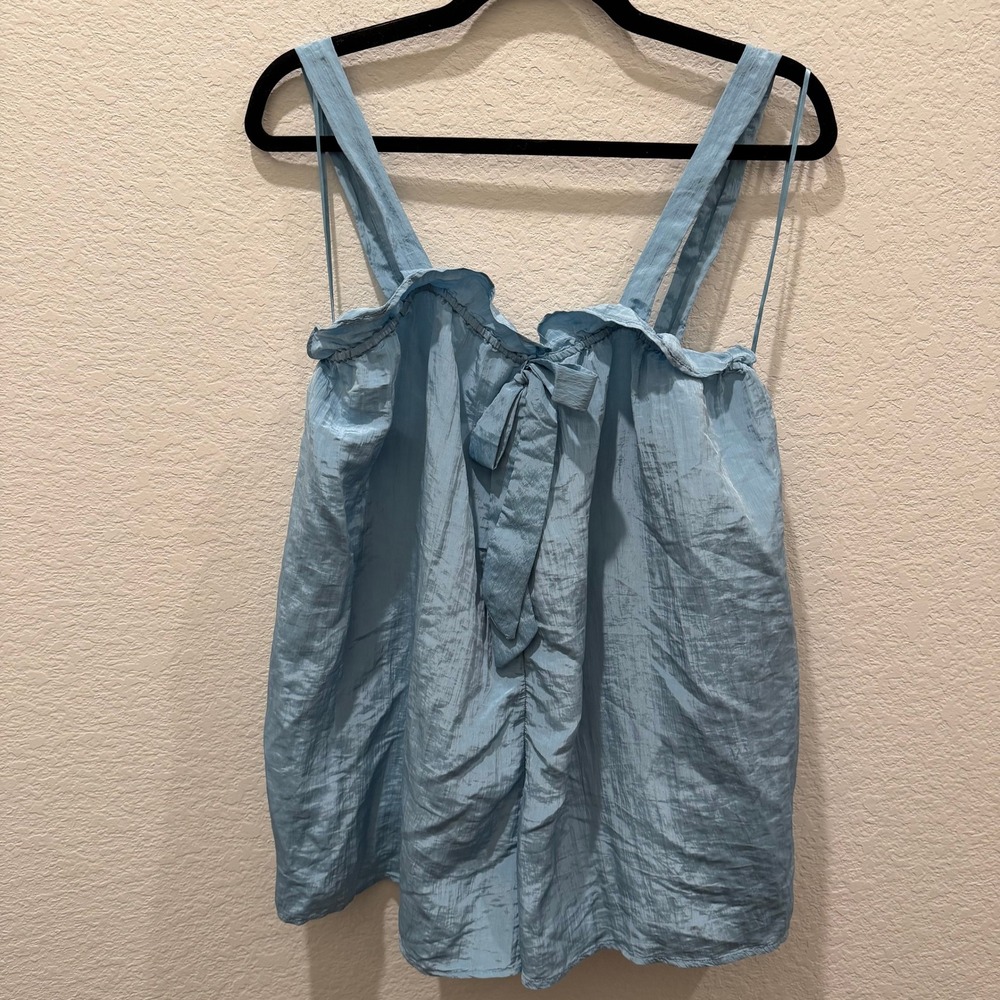 Intimately Free People Blue Ruffle Tie Front Romper Metallic Sheen XS/TP NWT